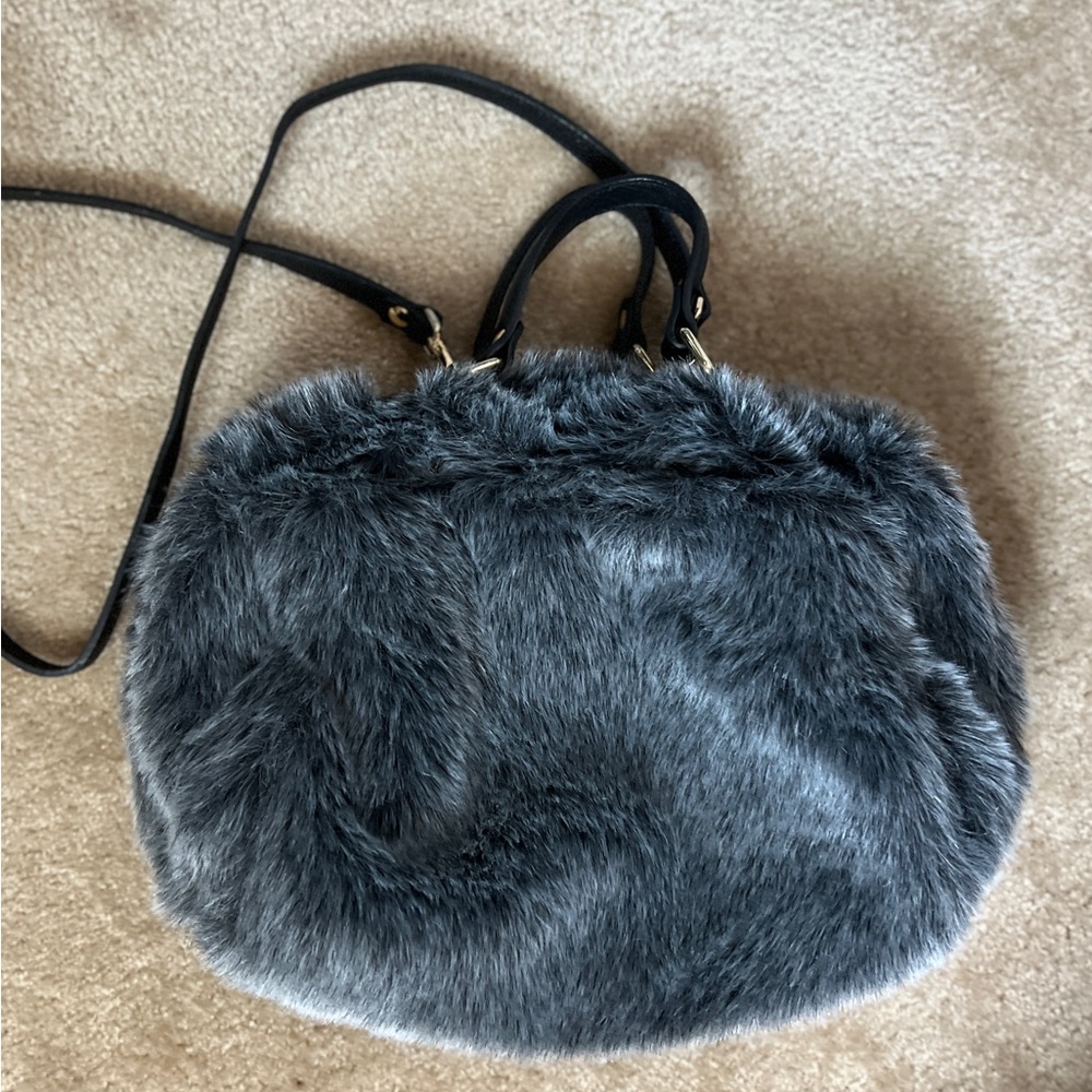 Aleanto Collezioni Grey Faux Fur Bag with Detachable Strap